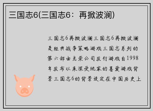 三国志6(三国志6：再掀波澜)