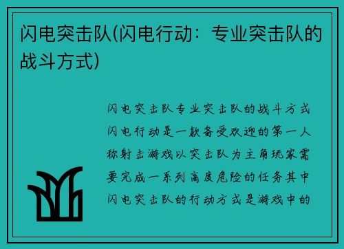 闪电突击队(闪电行动：专业突击队的战斗方式)